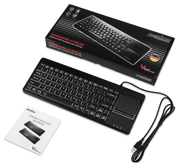 Alt view image 5 of 7 - PERIBOARD-515H Wired USB Keyboard with Touchpad, 2 Hubs, US English Layout, Black