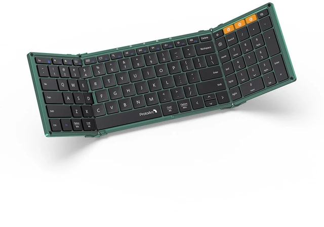 Main image of XK01 Full-Size Foldable Bluetooth Keyboard for Travel, Green | 105 keys, number pad, 0.65in keycaps, 3-device Bluetooth 5.1 switching, USB-C charging, for laptop tablet phone