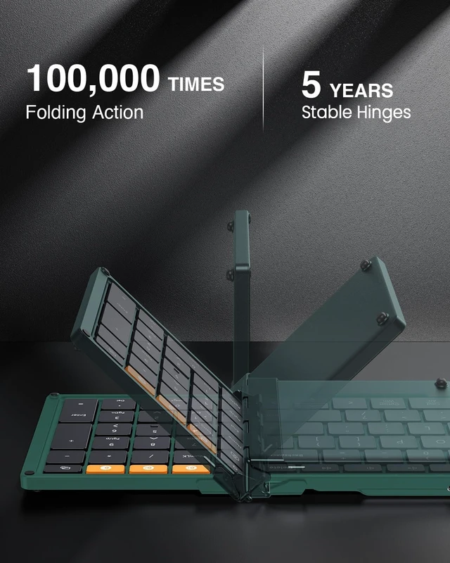 Alt view image 2 of 7 - XK01 Full-Size Foldable Bluetooth Keyboard for Travel, Green | 105 keys, number pad, 0.65in keycaps, 3-device Bluetooth 5.1 switching, USB-C charging, for laptop tablet phone