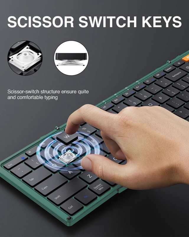 Alt view image 6 of 7 - XK01 Full-Size Foldable Bluetooth Keyboard for Travel, Green | 105 keys, number pad, 0.65in keycaps, 3-device Bluetooth 5.1 switching, USB-C charging, for laptop tablet phone