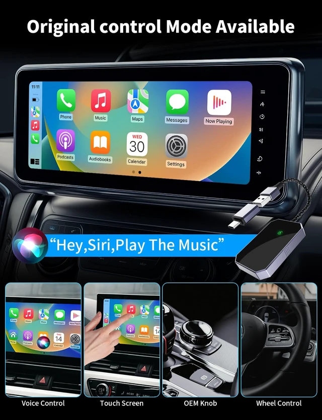 Alt view image 6 of 7 - Wireless Adapters for Carplay, Add Car Play Adapter for iPhone, Converts Wired to Wireless CarPlay, Only for Carplay Bluetooth Adapter, Car from 2015. Easy Setup, Stable Connection Daily Commute