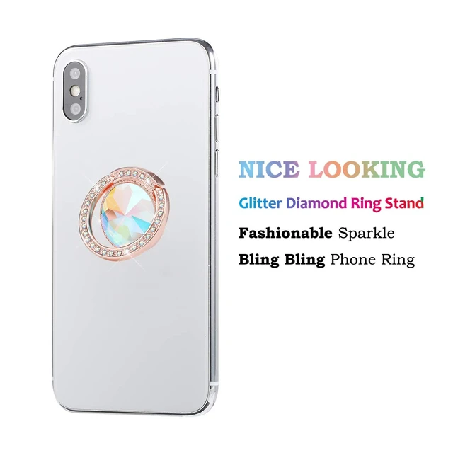 Alt view image 2 of 7 - Glitter Bling Bling Phone Ring Holder,Sparkle Phone Ring Grip Artificial Diamond Stand,Rhinestone Cell Finger Ring for Phones,Pad(Rose Gold)