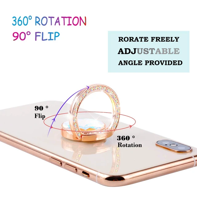 Alt view image 3 of 7 - Glitter Bling Bling Phone Ring Holder,Sparkle Phone Ring Grip Artificial Diamond Stand,Rhinestone Cell Finger Ring for Phones,Pad(Rose Gold)