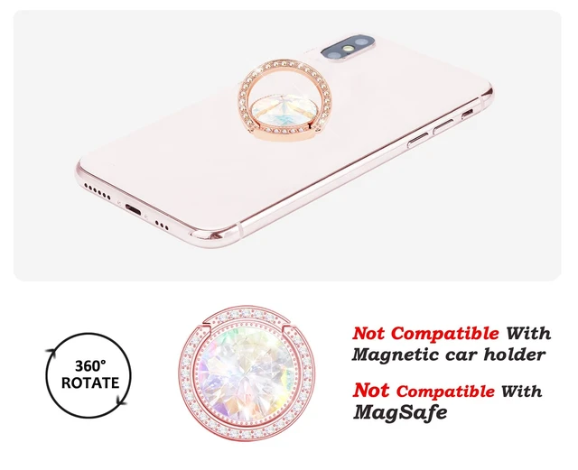 Alt view image 4 of 7 - Glitter Bling Bling Phone Ring Holder,Sparkle Phone Ring Grip Artificial Diamond Stand,Rhinestone Cell Finger Ring for Phones,Pad(Rose Gold)