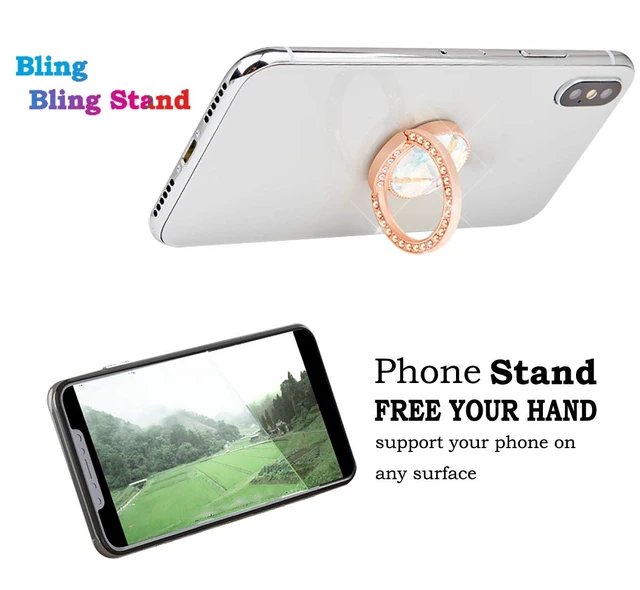 Alt view image 5 of 7 - Glitter Bling Bling Phone Ring Holder,Sparkle Phone Ring Grip Artificial Diamond Stand,Rhinestone Cell Finger Ring for Phones,Pad(Rose Gold)