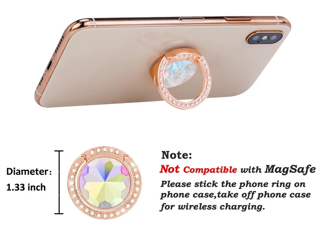 Alt view image 7 of 7 - Glitter Bling Bling Phone Ring Holder,Sparkle Phone Ring Grip Artificial Diamond Stand,Rhinestone Cell Finger Ring for Phones,Pad(Rose Gold)
