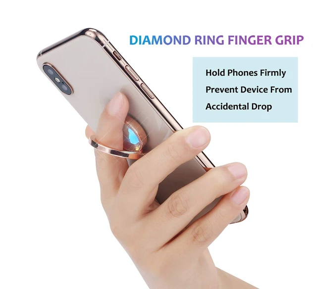 Alt view image 6 of 7 - Glitter Bling Bling Phone Ring Holder,Sparkle Phone Ring Grip Artificial Diamond Stand,Rhinestone Cell Finger Ring for Phones,Pad(Rose Gold)