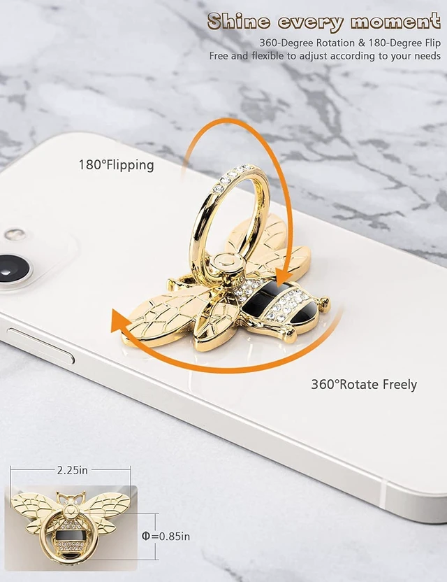 Alt view image 4 of 7 - Phone Ring Holder Finger Kickstand with Crystal, Cute Phone Ring Grip Holder for iPhone or Smartphone Cases, Gold Black