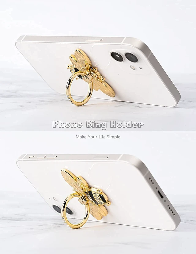 Alt view image 5 of 7 - Phone Ring Holder Finger Kickstand with Crystal, Cute Phone Ring Grip Holder for iPhone or Smartphone Cases, Gold Black