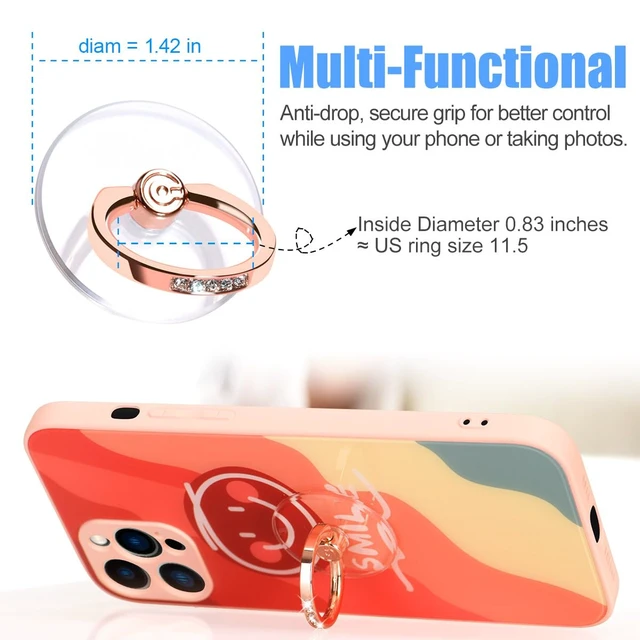 Alt view image 5 of 6 - Transparent Phone Ring Holder Grip - Clear Cell Phone Ring Stand Holder Finger Grip Kickstand 360° Rotation, Compatible with Most of Phones, Tablets and Case (2 Rose Gold Diamond)