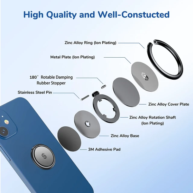 Alt view image 2 of 7 - Cell Phone Ring Holder Stand, 360 Degree Rotation Universal Finger Ring Kickstand with Polished Metal Phone Grip for Magnetic Car Mount Compatible with iPhone, Samsung, LG, Sony - Gray