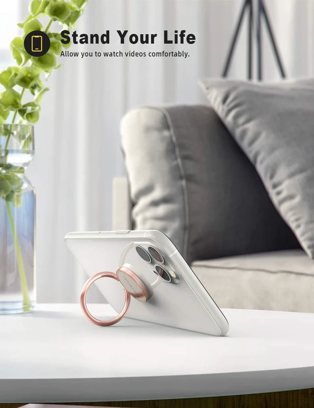 Alt view image 2 of 7 - Rose Gold Cell Phone Ring Holder, Universal Adhesive Finger Grip | Ring Stand Kickstand for iPhone 17 16 15 Pro Max Galaxy S26 S25 All Androids, Christmas Gift Decor for Women