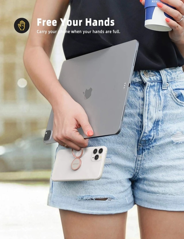 Alt view image 3 of 7 - Rose Gold Cell Phone Ring Holder, Universal Adhesive Finger Grip | Ring Stand Kickstand for iPhone 17 16 15 Pro Max Galaxy S26 S25 All Androids, Christmas Gift Decor for Women