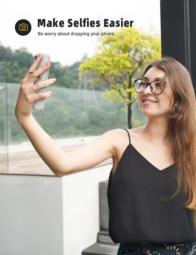 Alt view image 4 of 7 - Rose Gold Cell Phone Ring Holder, Universal Adhesive Finger Grip | Ring Stand Kickstand for iPhone 17 16 15 Pro Max Galaxy S26 S25 All Androids, Christmas Gift Decor for Women