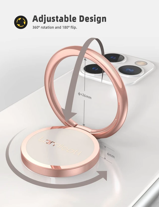 Alt view image 5 of 7 - Rose Gold Cell Phone Ring Holder, Universal Adhesive Finger Grip | Ring Stand Kickstand for iPhone 17 16 15 Pro Max Galaxy S26 S25 All Androids, Christmas Gift Decor for Women