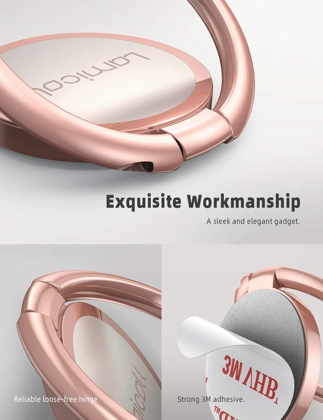 Alt view image 6 of 7 - Rose Gold Cell Phone Ring Holder, Universal Adhesive Finger Grip | Ring Stand Kickstand for iPhone 17 16 15 Pro Max Galaxy S26 S25 All Androids, Christmas Gift Decor for Women