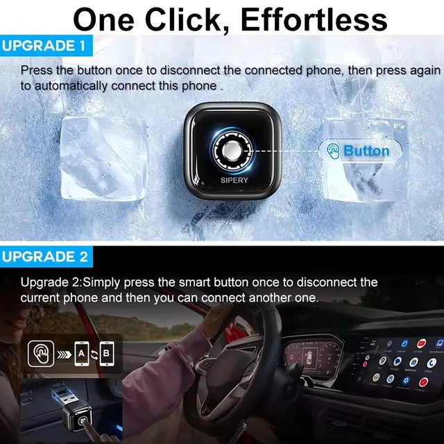 Alt view image 4 of 7 - 2 in 1 Wireless CarPlay Android Auto Adapter, Mini Dongle Adapter Smart Button Two Phones Switch, Converts Wired CarPlay/Android Auto Cars to Wireless, USB-A/USB-C Plug and Play, Auto Connect