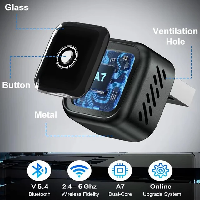 Alt view image 2 of 7 - 2 in 1 Wireless CarPlay Android Auto Adapter, Mini Dongle Adapter Smart Button Two Phones Switch, Converts Wired CarPlay/Android Auto Cars to Wireless, USB-A/USB-C Plug and Play, Auto Connect