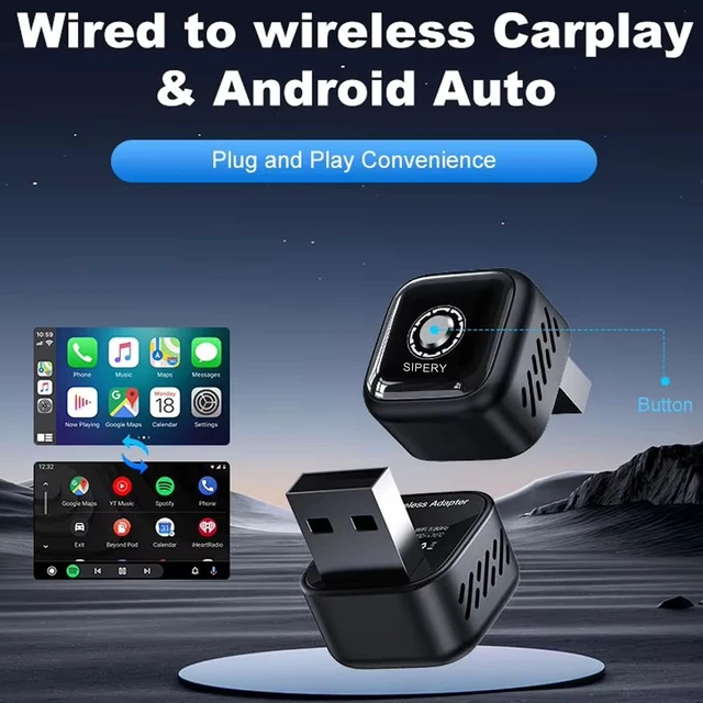 Alt view image 3 of 7 - 2 in 1 Wireless CarPlay Android Auto Adapter, Mini Dongle Adapter Smart Button Two Phones Switch, Converts Wired CarPlay/Android Auto Cars to Wireless, USB-A/USB-C Plug and Play, Auto Connect