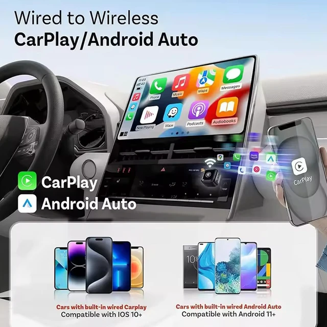 Alt view image 6 of 7 - 2 in 1 Wireless CarPlay Android Auto Adapter, Mini Dongle Adapter Smart Button Two Phones Switch, Converts Wired CarPlay/Android Auto Cars to Wireless, USB-A/USB-C Plug and Play, Auto Connect