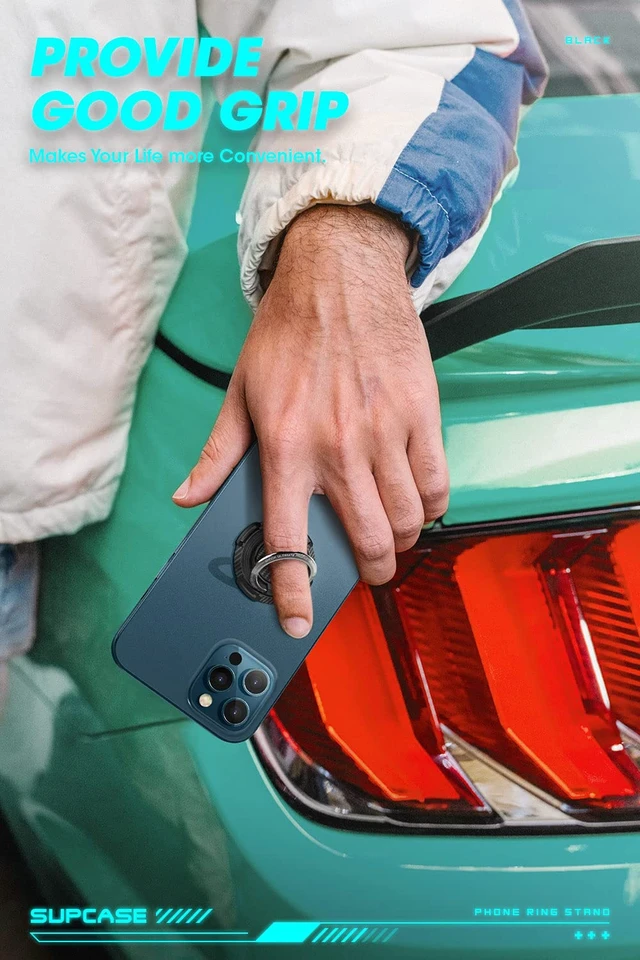 Alt view image 7 of 7 - Cell Phone Ring Holder, 360° Rotation Universal Phone Grip, Black | 180° Flip Stand, Metal Phone Ring, Compatible with Magnetic Car Mount, Universal Fit