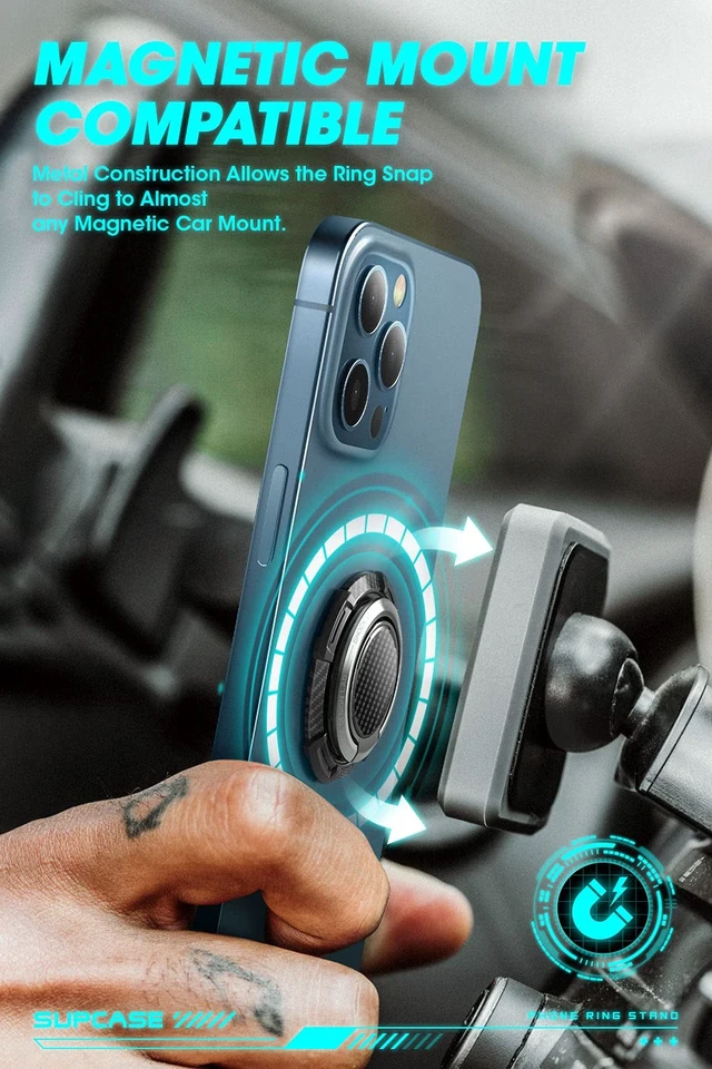 Alt view image 6 of 7 - Cell Phone Ring Holder, 360° Rotation Universal Phone Grip, Black | 180° Flip Stand, Metal Phone Ring, Compatible with Magnetic Car Mount, Universal Fit