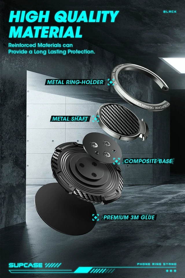 Alt view image 5 of 7 - Cell Phone Ring Holder, 360° Rotation Universal Phone Grip, Black | 180° Flip Stand, Metal Phone Ring, Compatible with Magnetic Car Mount, Universal Fit