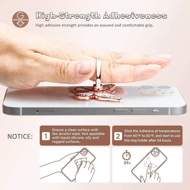 Alt view image 4 of 5 - Butterfly Cell Phone Ring Grip Holder, 360 Degrees Rotation Phone Ring Grip Stand, Metal Finger Kickstand Compatible with iPhone, Samsung Galaxy, Android Phone Cases