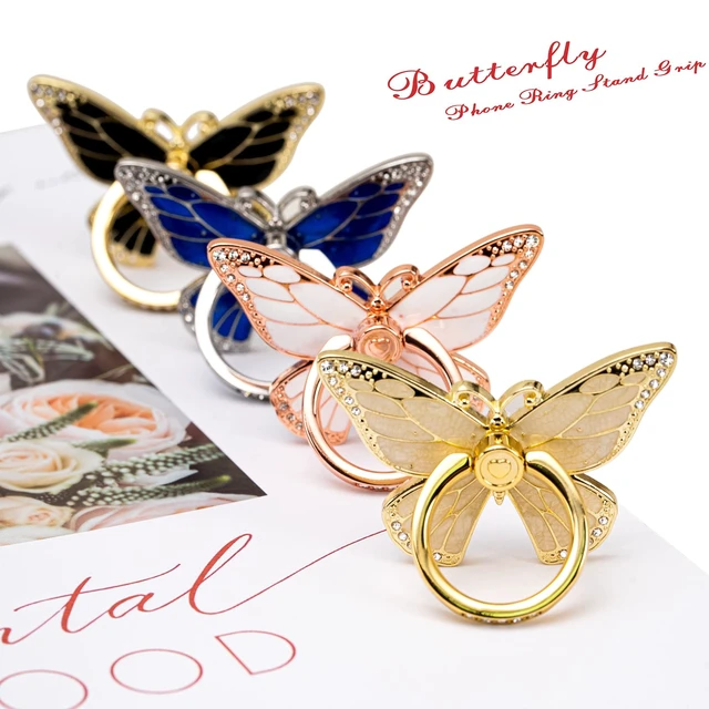 Alt view image 5 of 5 - Butterfly Cell Phone Ring Grip Holder, 360 Degrees Rotation Phone Ring Grip Stand, Metal Finger Kickstand Compatible with iPhone, Samsung Galaxy, Android Phone Cases