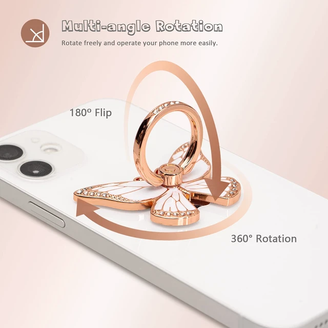 Alt view image 3 of 5 - Butterfly Cell Phone Ring Grip Holder, 360 Degrees Rotation Phone Ring Grip Stand, Metal Finger Kickstand Compatible with iPhone, Samsung Galaxy, Android Phone Cases