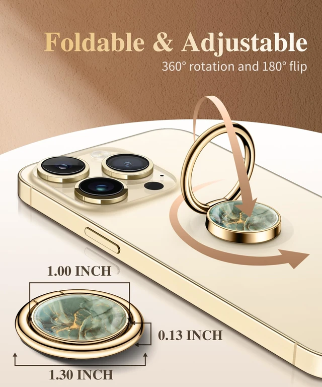 Alt view image 5 of 7 - Marble Cell Phone Ring Holder, Metal Kickstand Grip 360° Rotation | Compatible with iPhone 17/16/15/14/Pro/Plus Series & Galaxy S26/S25 Ultra Non-Magnetic Adhesive Phone Grip (Desert Dream)