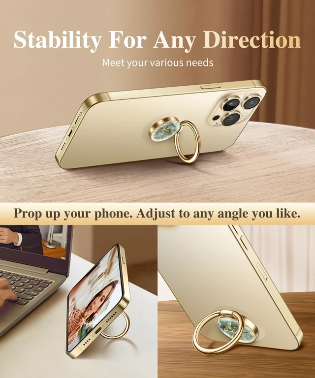Alt view image 7 of 7 - Marble Cell Phone Ring Holder, Metal Kickstand Grip 360° Rotation | Compatible with iPhone 17/16/15/14/Pro/Plus Series & Galaxy S26/S25 Ultra Non-Magnetic Adhesive Phone Grip (Desert Dream)