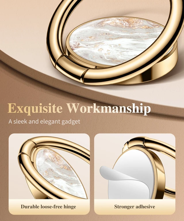 Alt view image 2 of 7 - Marble Cell Phone Ring Holder, Metal Kickstand Grip 360° Rotation | Compatible with iPhone 17/16/15/14/Pro/Plus Series & Galaxy S26/S25 Ultra Non-Magnetic Adhesive Phone Grip (Pearlescent)
