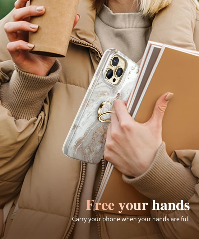 Alt view image 4 of 7 - Marble Cell Phone Ring Holder, Metal Kickstand Grip 360° Rotation | Compatible with iPhone 17/16/15/14/Pro/Plus Series & Galaxy S26/S25 Ultra Non-Magnetic Adhesive Phone Grip (Pearlescent)