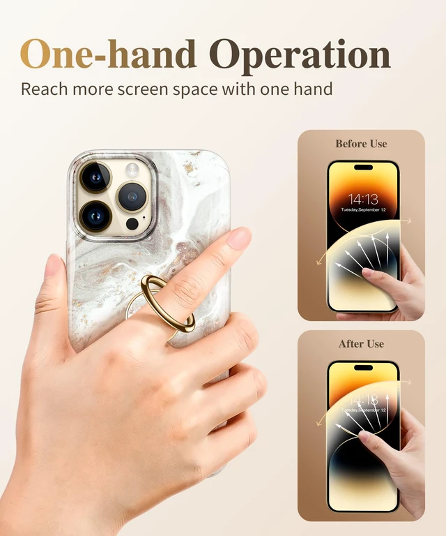 Alt view image 5 of 7 - Marble Cell Phone Ring Holder, Metal Kickstand Grip 360° Rotation | Compatible with iPhone 17/16/15/14/Pro/Plus Series & Galaxy S26/S25 Ultra Non-Magnetic Adhesive Phone Grip (Pearlescent)