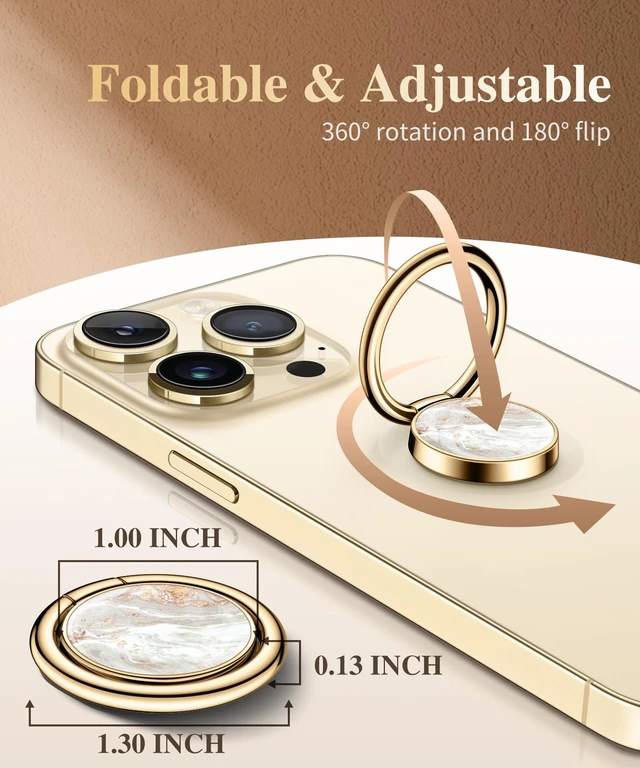 Alt view image 6 of 7 - Marble Cell Phone Ring Holder, Metal Kickstand Grip 360° Rotation | Compatible with iPhone 17/16/15/14/Pro/Plus Series & Galaxy S26/S25 Ultra Non-Magnetic Adhesive Phone Grip (Pearlescent)