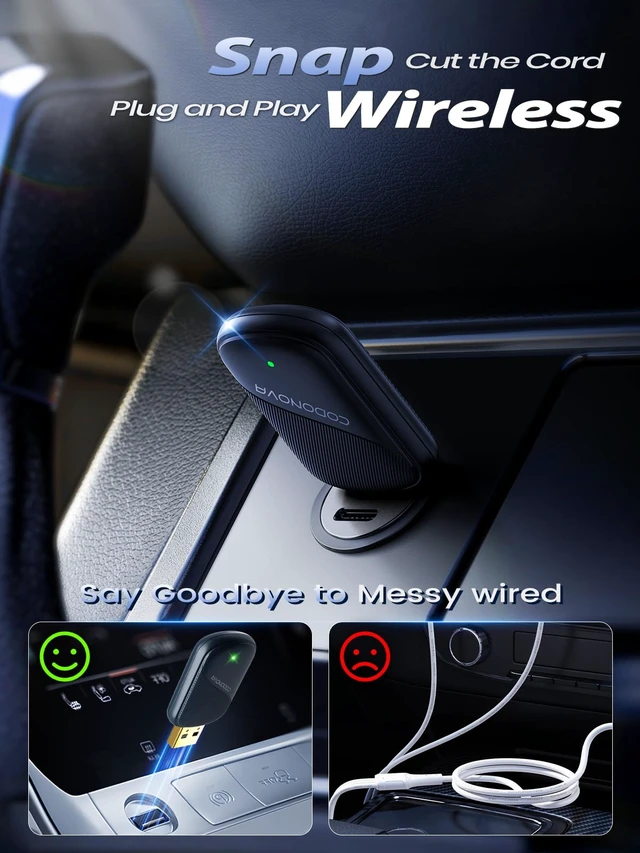 Alt view image 2 of 7 - Mini Wireless CarPlay Adapter for iPhone & Android Auto Wireless car Play | Wired to Wireless Gold-Plated USB Dongle, Fast Stable Connection, Auto Reconnect in 3 Seconds,No Lag for OEM Wired Cars