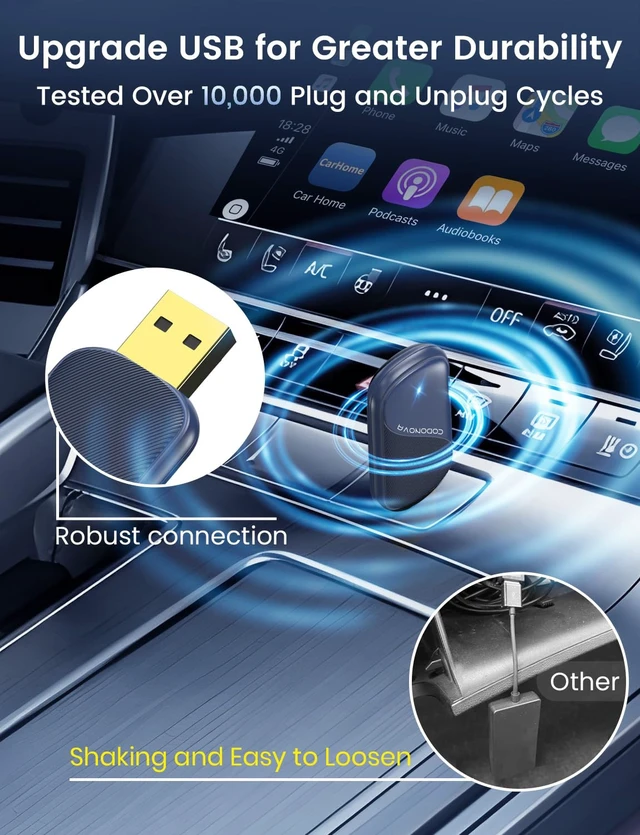 Alt view image 5 of 7 - Mini Wireless CarPlay Adapter for iPhone & Android Auto Wireless car Play | Wired to Wireless Gold-Plated USB Dongle, Fast Stable Connection, Auto Reconnect in 3 Seconds,No Lag for OEM Wired Cars