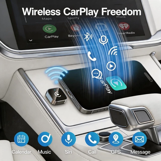 Alt view image 3 of 7 - 2026 Upgraded 2in1 Wireless CarPlay Adapter Dongle, Convert Wired to Wireless CarPlay for iPhone & Android Devices, PlugandPlay, Fast AutoConnect, Stable Connection, Mini Size Car Play Converter