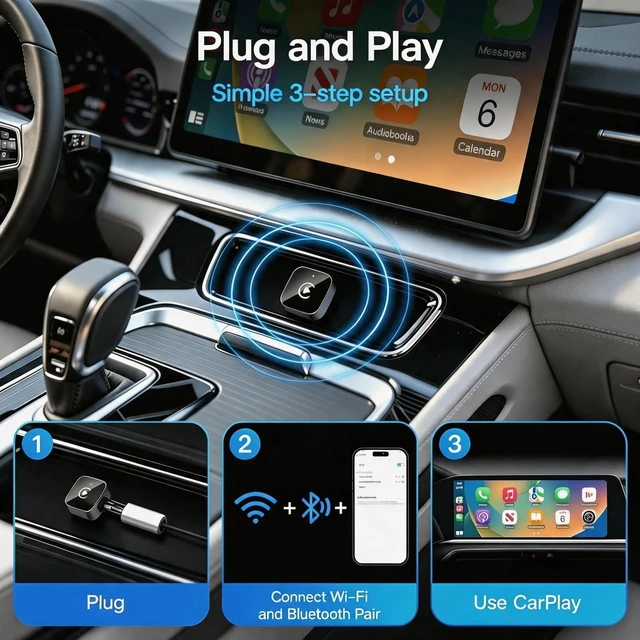Alt view image 4 of 7 - 2026 Upgraded 2in1 Wireless CarPlay Adapter Dongle, Convert Wired to Wireless CarPlay for iPhone & Android Devices, PlugandPlay, Fast AutoConnect, Stable Connection, Mini Size Car Play Converter