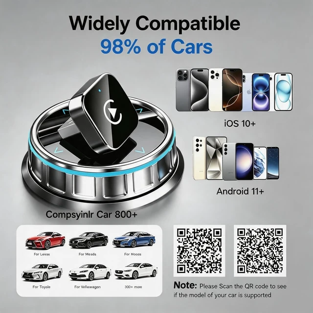 Alt view image 7 of 7 - 2026 Upgraded 2in1 Wireless CarPlay Adapter Dongle, Convert Wired to Wireless CarPlay for iPhone & Android Devices, PlugandPlay, Fast AutoConnect, Stable Connection, Mini Size Car Play Converter