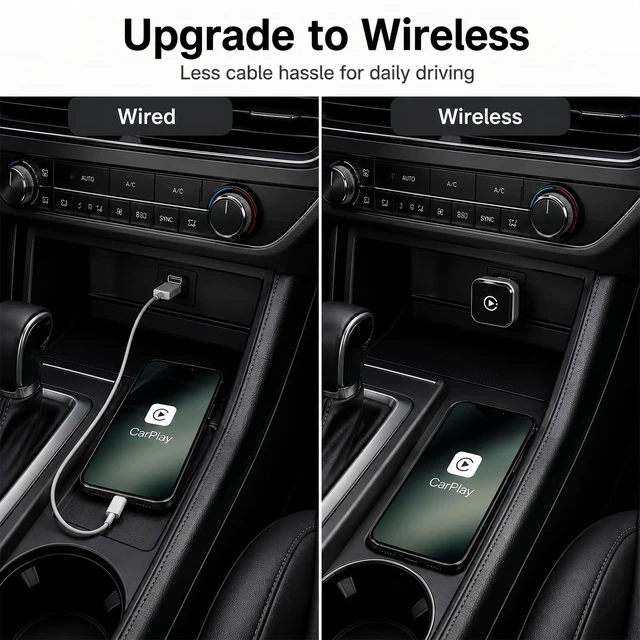 Alt view image 2 of 7 - Wireless CarPlay Adapter for Factory Wired CarPlay & Android Auto | Plug-and-Play Setup for Cable-Free Navigation, Calls, Music and Siri, Auto Reconnect in About 10 Seconds in Internal Testing