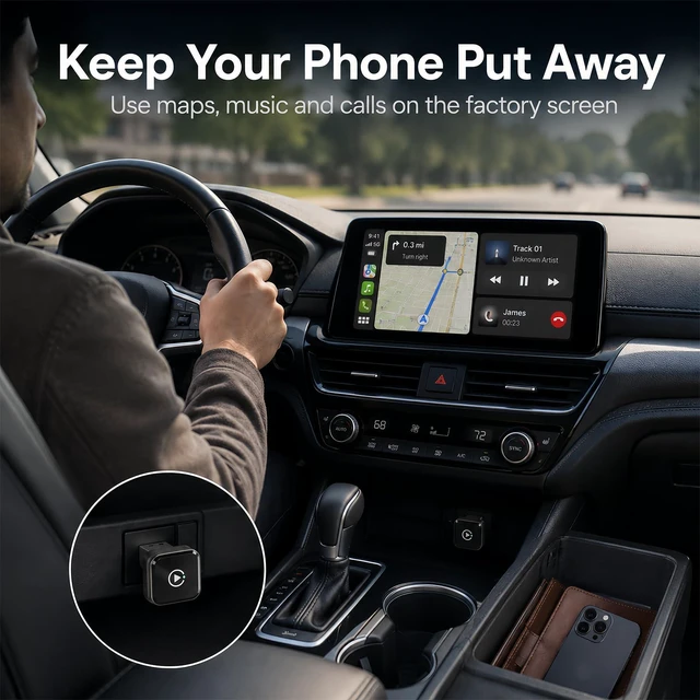 Alt view image 5 of 7 - Wireless CarPlay Adapter for Factory Wired CarPlay & Android Auto | Plug-and-Play Setup for Cable-Free Navigation, Calls, Music and Siri, Auto Reconnect in About 10 Seconds in Internal Testing