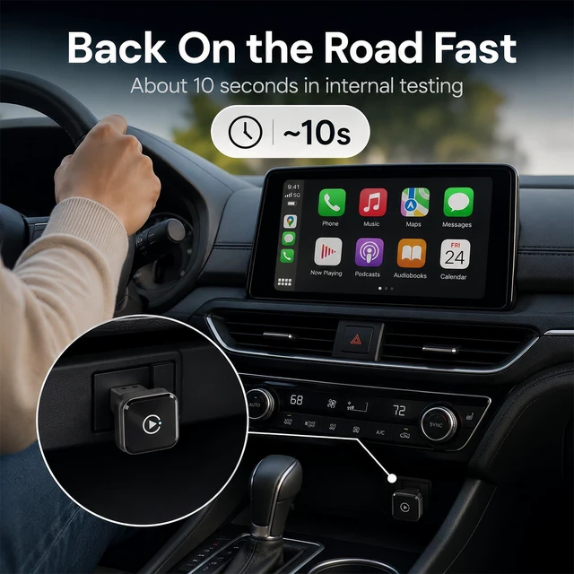 Alt view image 6 of 7 - Wireless CarPlay Adapter for Factory Wired CarPlay & Android Auto | Plug-and-Play Setup for Cable-Free Navigation, Calls, Music and Siri, Auto Reconnect in About 10 Seconds in Internal Testing