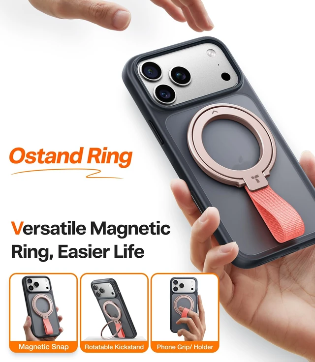 Alt view image 2 of 7 - (Gen6.0) Magnetic Phone Grip Ring Holder Kickstand, Rose Gold | 2-Sided Magnet, Braided Strap, Fit for MagSafe Ring Removable, for iPhone 17 16,15, 14, 13 12 Pro/Max Samsung Galaxy, Google