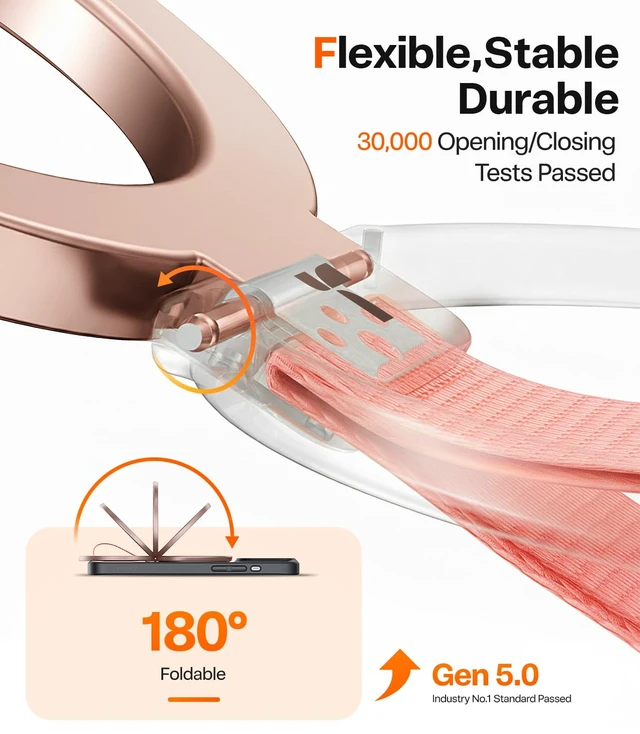 Alt view image 4 of 7 - (Gen6.0) Magnetic Phone Grip Ring Holder Kickstand, Rose Gold | 2-Sided Magnet, Braided Strap, Fit for MagSafe Ring Removable, for iPhone 17 16,15, 14, 13 12 Pro/Max Samsung Galaxy, Google