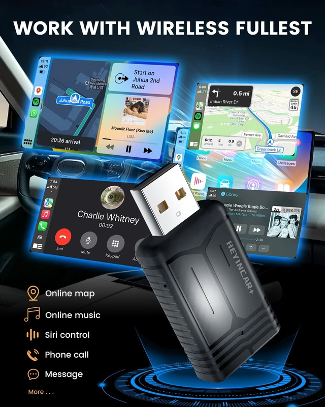 Alt view image 4 of 7 - Wireless CarPlay & Android Auto Adapter, Wired to Wireless CarPlay Adapter for Factory Systems, Auto Reconnect, Dual-Band WiFi, Plug & Play, Compact Hidden Design, USB-A & USB-C