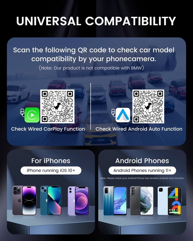 Alt view image 7 of 7 - Wireless CarPlay & Android Auto Adapter, Wired to Wireless CarPlay Adapter for Factory Systems, Auto Reconnect, Dual-Band WiFi, Plug & Play, Compact Hidden Design, USB-A & USB-C