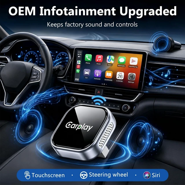 Alt view image 6 of 7 - Wireless CarPlay Adapter for iPhone, Factory Wired CarPlay to Wireless | Easy Plug & Play Carplay Wireless Adapter with Fast Auto-Reconnect, Stable Low Latency Connection, Compact Design with iOS10+