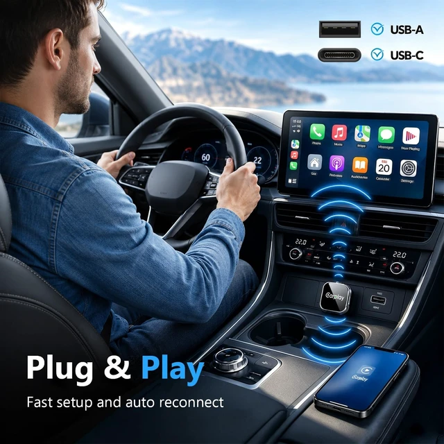 Alt view image 7 of 7 - Wireless CarPlay Adapter for iPhone, Factory Wired CarPlay to Wireless | Easy Plug & Play Carplay Wireless Adapter with Fast Auto-Reconnect, Stable Low Latency Connection, Compact Design with iOS10+